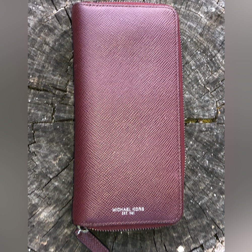 Michael Kors Collection Burgundy Saffiano Leather Continental Wallet
